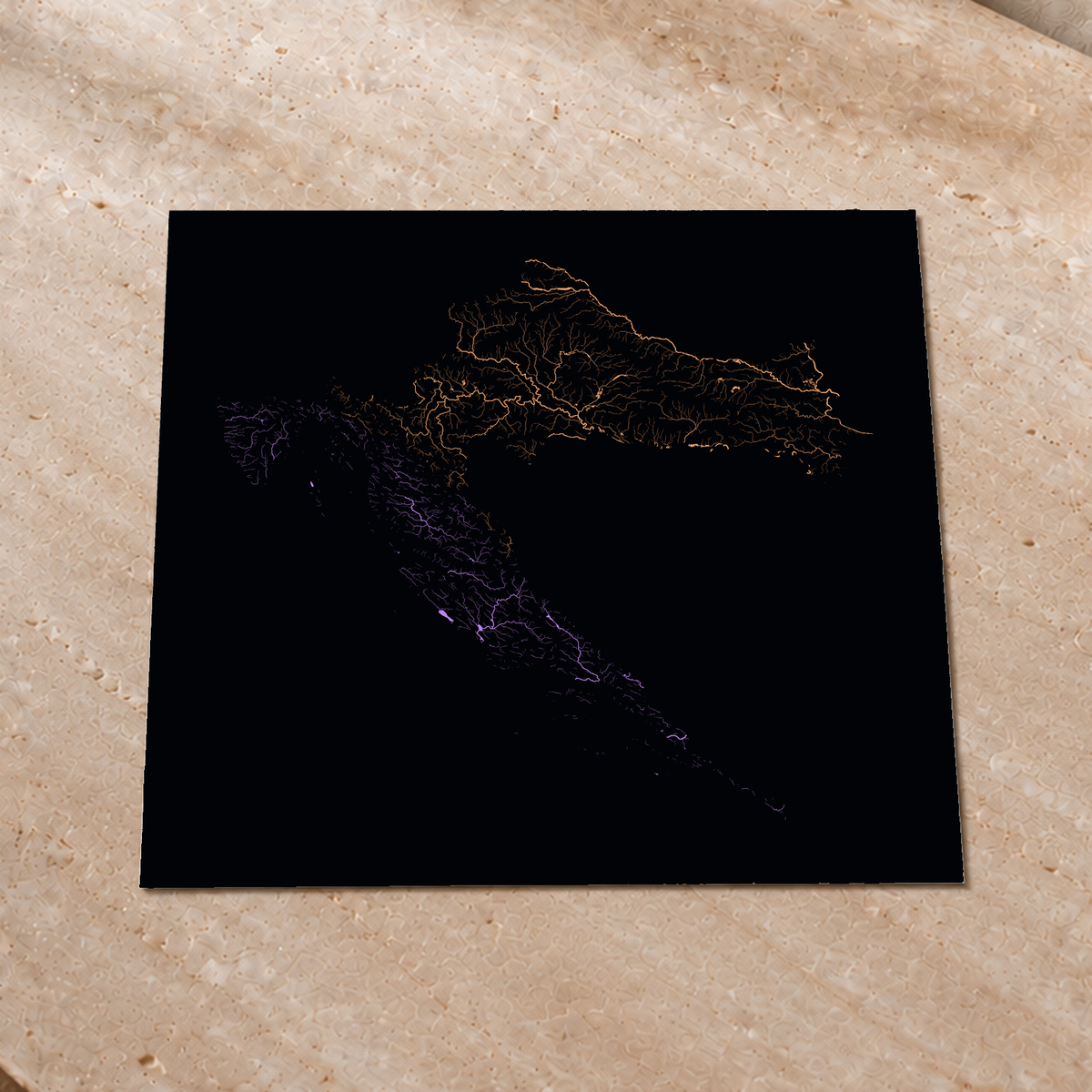 Beautiful Rivers — Croácia — Neon por território, Impressão fine art · 76 × 76 cm, Sem margem