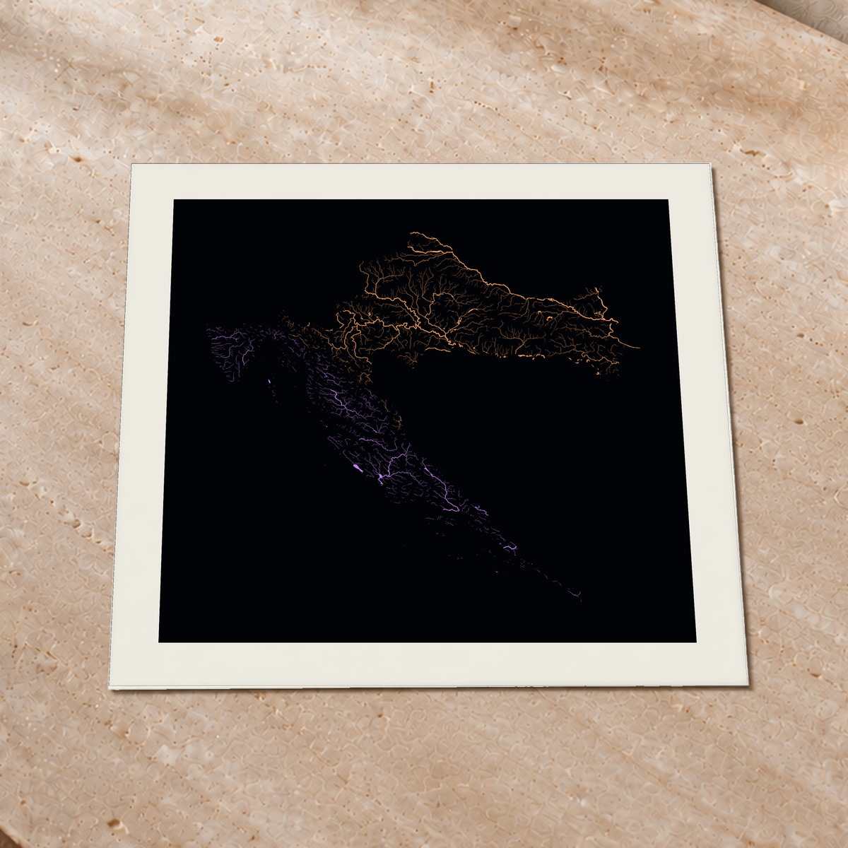 Beautiful Rivers — Croácia — Neon por território, Impressão fine art · 76 × 76 cm, Margem branca