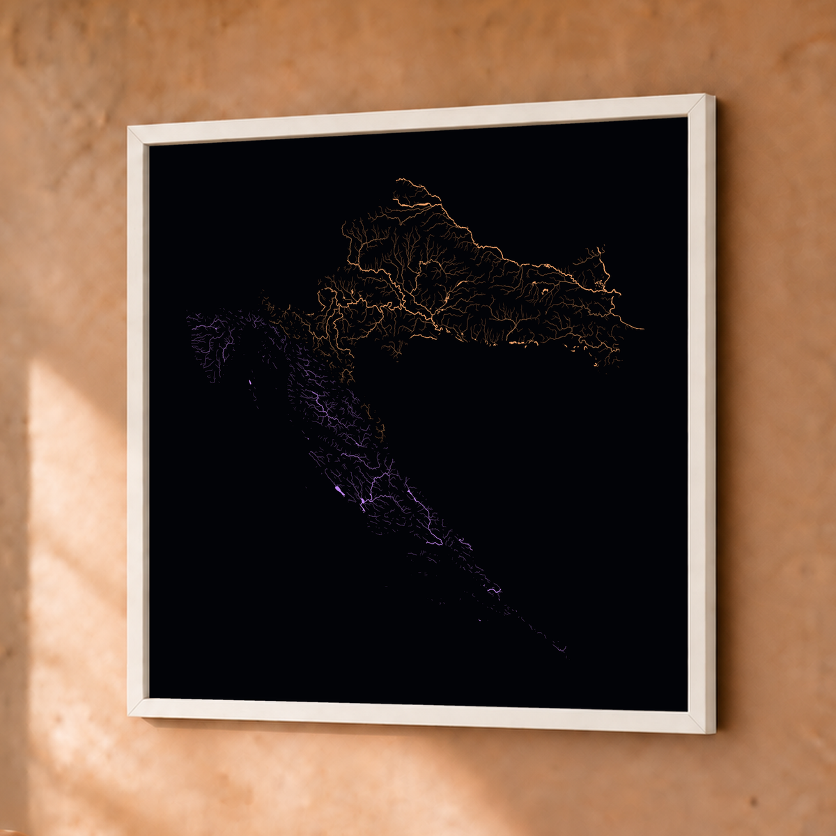 Beautiful Rivers — Croácia — Neon por território, Fine art emoldurado · 30 × 30 cm, Branco · Sem margem