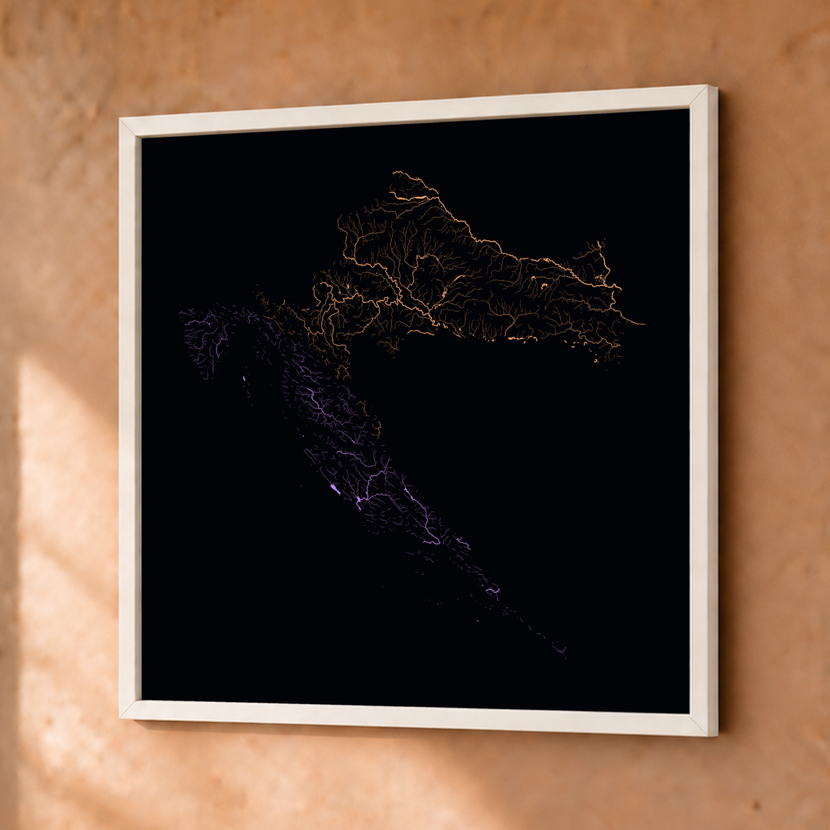 Beautiful Rivers — Croácia — Neon por território, Fine art emoldurado · 50 × 50 cm, Branco · Sem margem