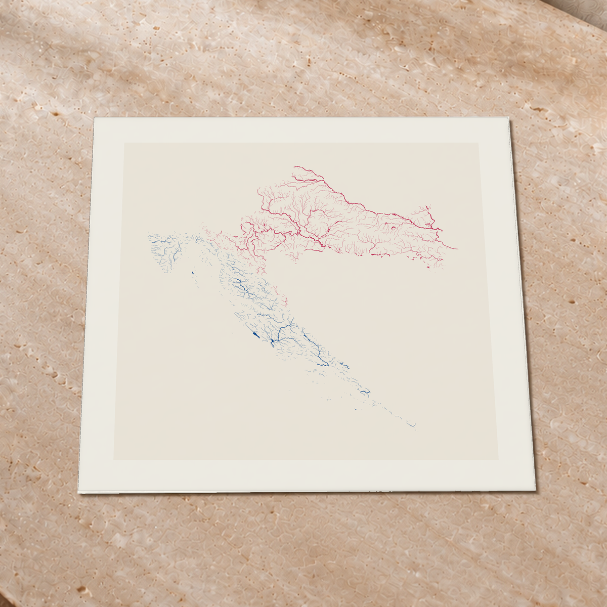 Beautiful Rivers — Croácia — Risografia, Impressão fine art · 76 × 76 cm, Margem branca