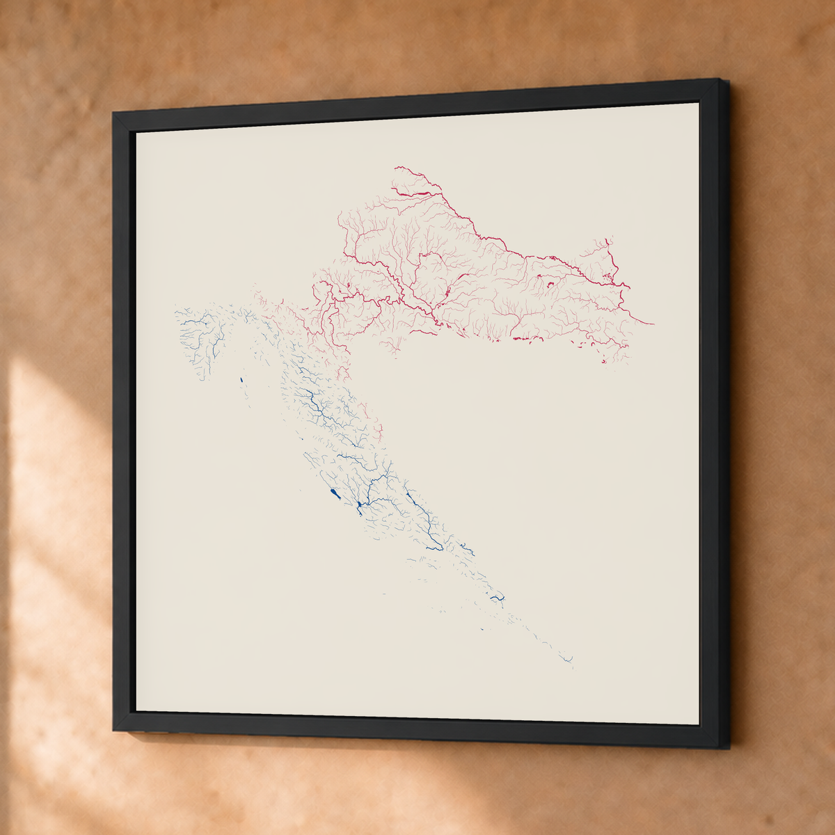 Beautiful Rivers — Croácia — Risografia, Fine art emoldurado · 76 × 76 cm, Preto · Sem margem