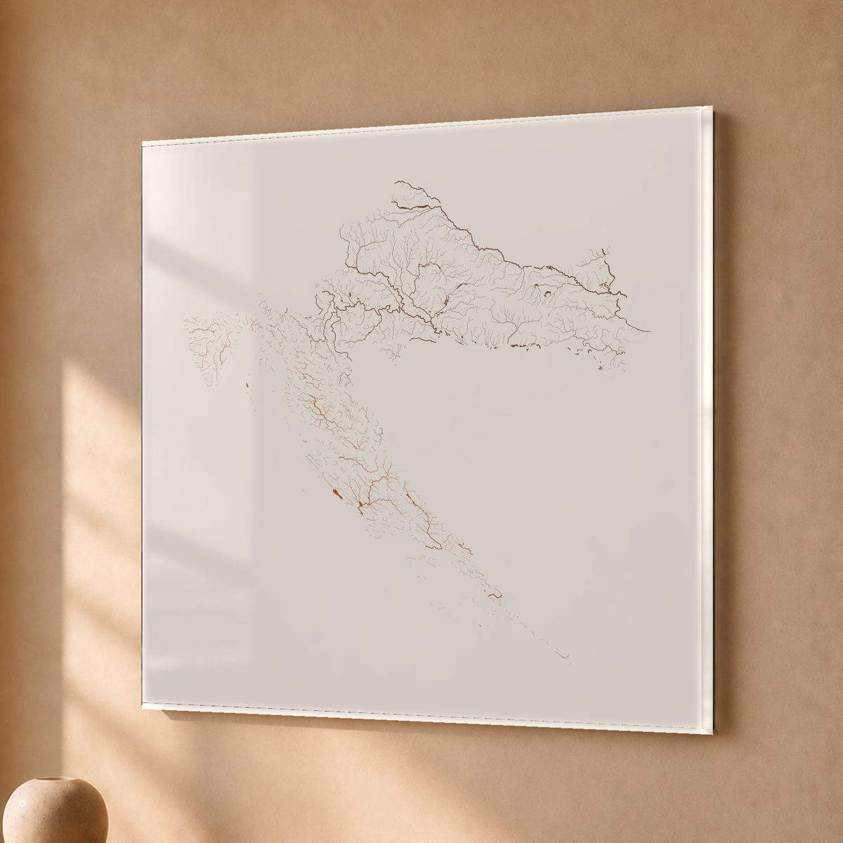 Beautiful Rivers — Croácia — Terracota e areia, Acrílico · 50 × 50 cm, Sem margem