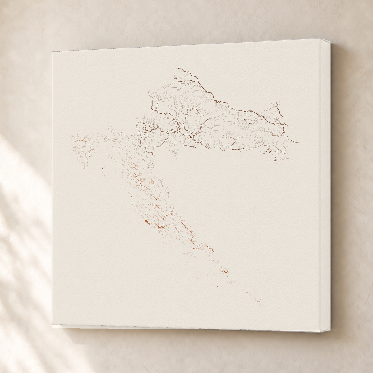 Beautiful Rivers — Croácia — Terracota e areia, Canvas · 50 × 50 cm, Sem margem