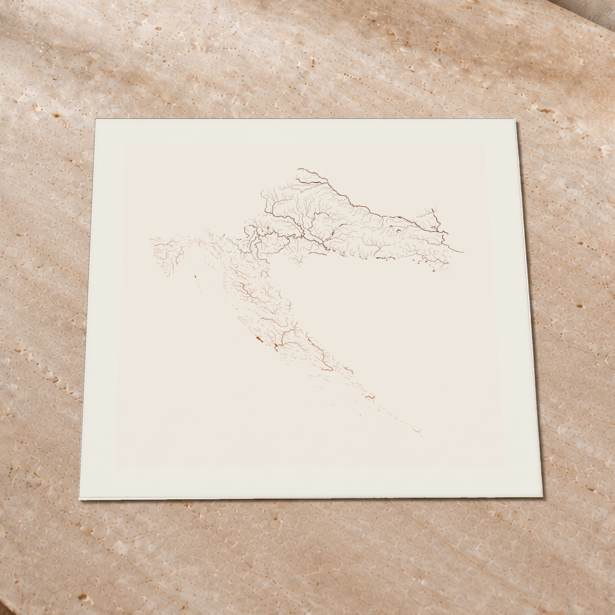 Beautiful Rivers — Croácia — Terracota e areia, Impressão fine art · 76 × 76 cm, Margem branca