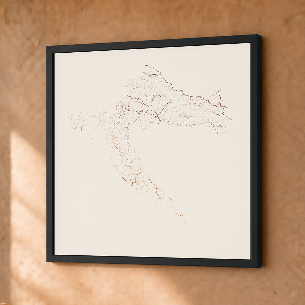 Beautiful Rivers — Croácia — Terracota e areia, Fine art emoldurado · 30 × 30 cm, Preto · Sem margem