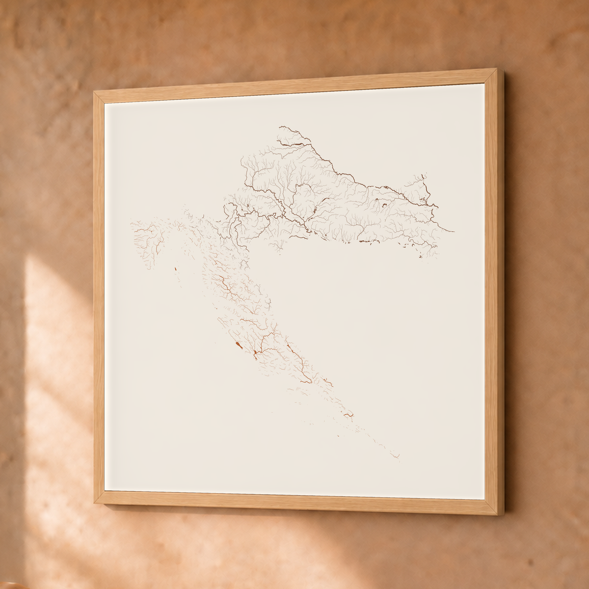 Beautiful Rivers — Croácia — Terracota e areia, Fine art emoldurado · 30 × 30 cm, Natural · Sem margem