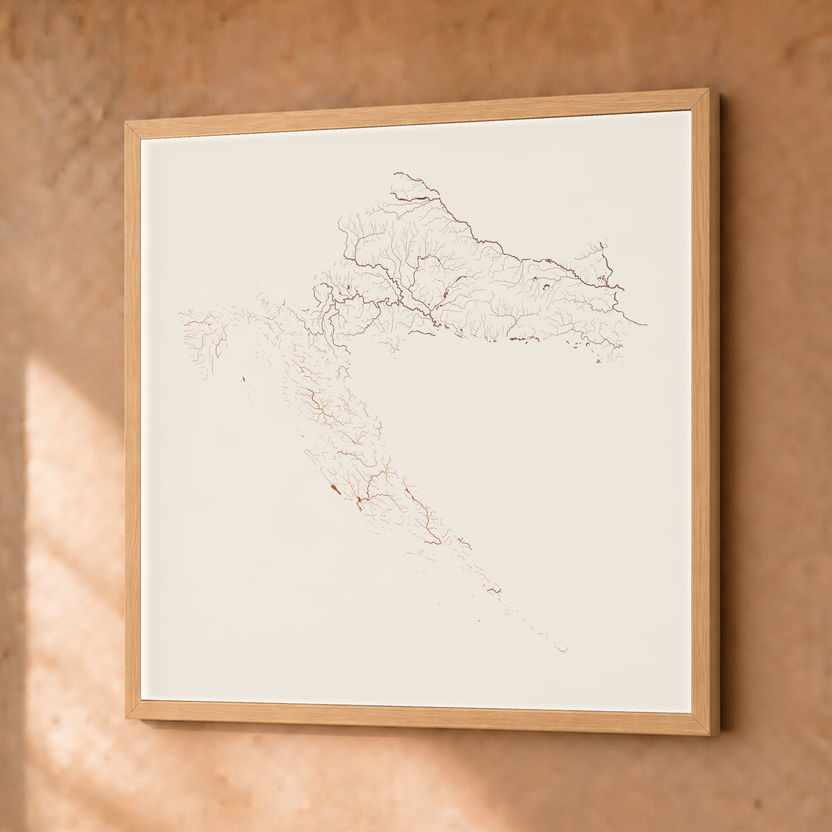 Beautiful Rivers — Croácia — Terracota e areia, Fine art emoldurado · 50 × 50 cm, Natural · Sem margem