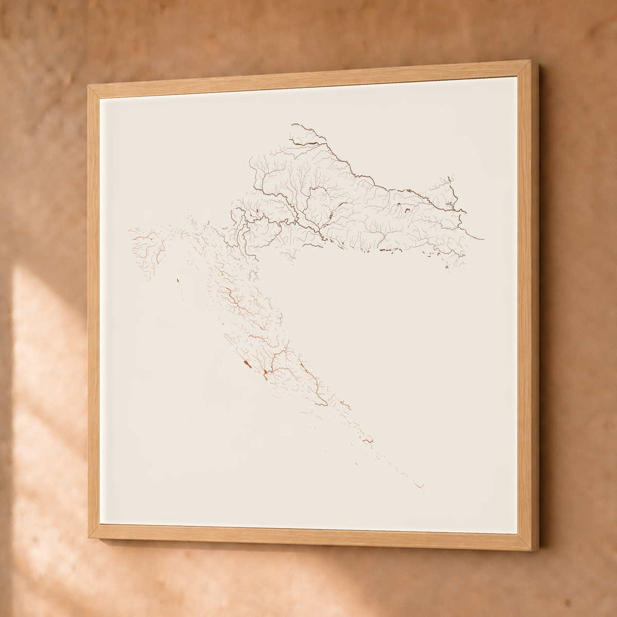 Beautiful Rivers — Croácia — Terracota e areia, Fine art emoldurado · 76 × 76 cm, Natural · Sem margem
