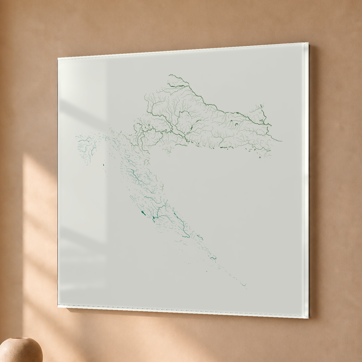Beautiful Rivers — Croácia — Verde jade e porcelana, Acrílico · 76 × 76 cm, Sem margem