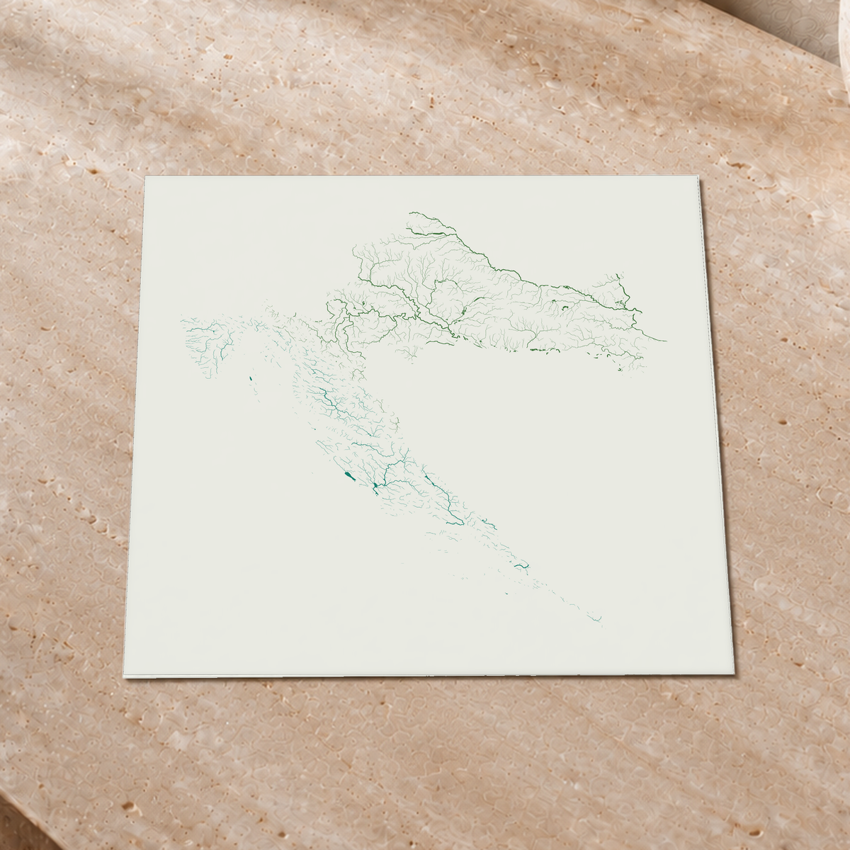 Beautiful Rivers — Croácia — Verde jade e porcelana, Impressão fine art · 30 × 30 cm, Sem margem