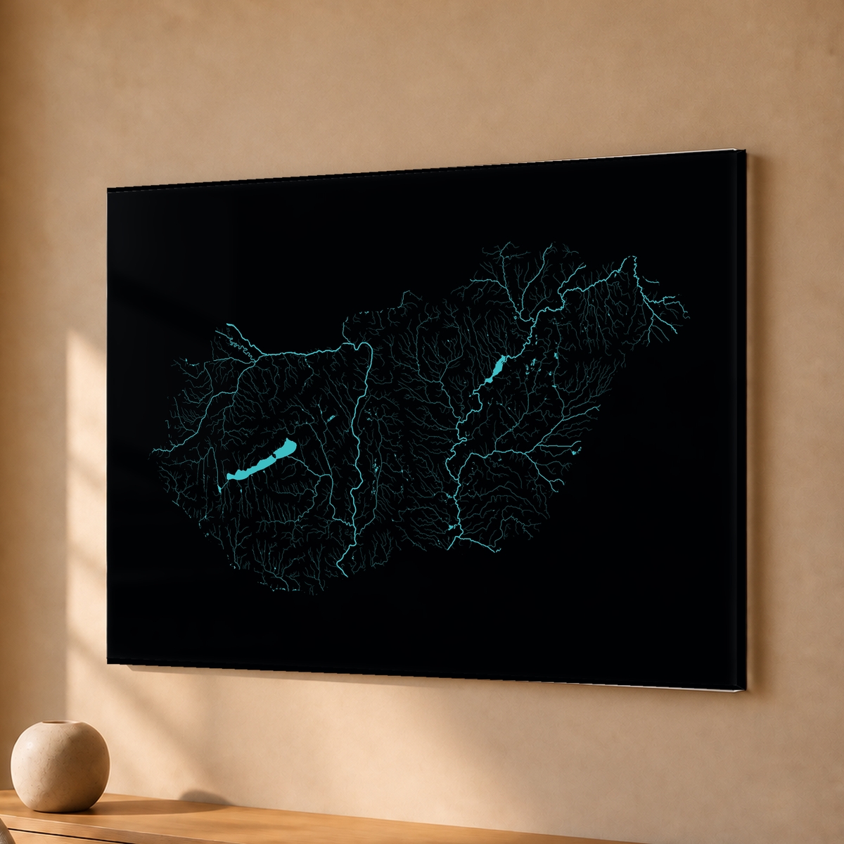 Beautiful Rivers — Hungria — Neon hidrográfico, Acrílico · 30 × 40 cm, Sem margem