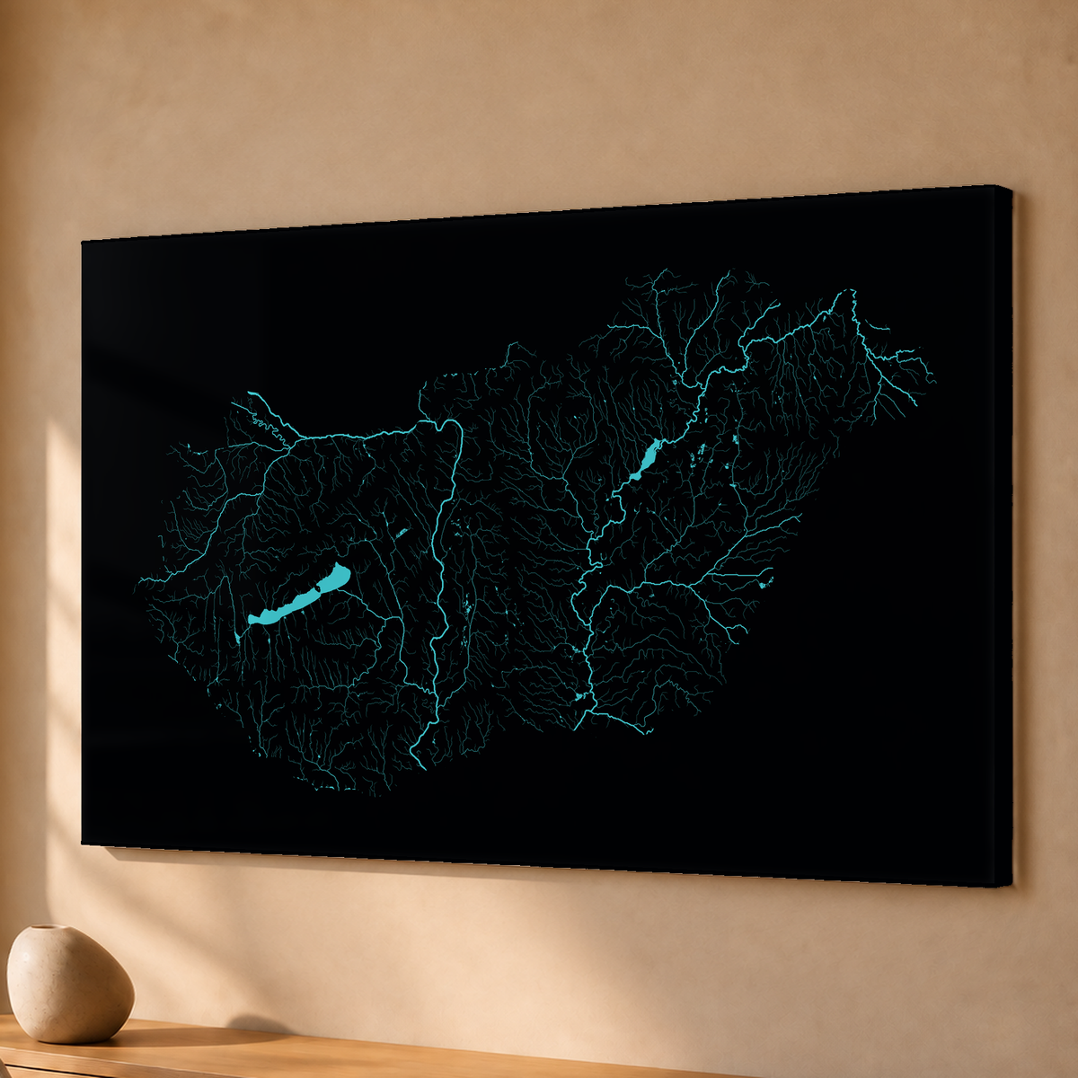 Beautiful Rivers — Hungria — Neon hidrográfico, Acrílico · 40 × 60 cm, Sem margem