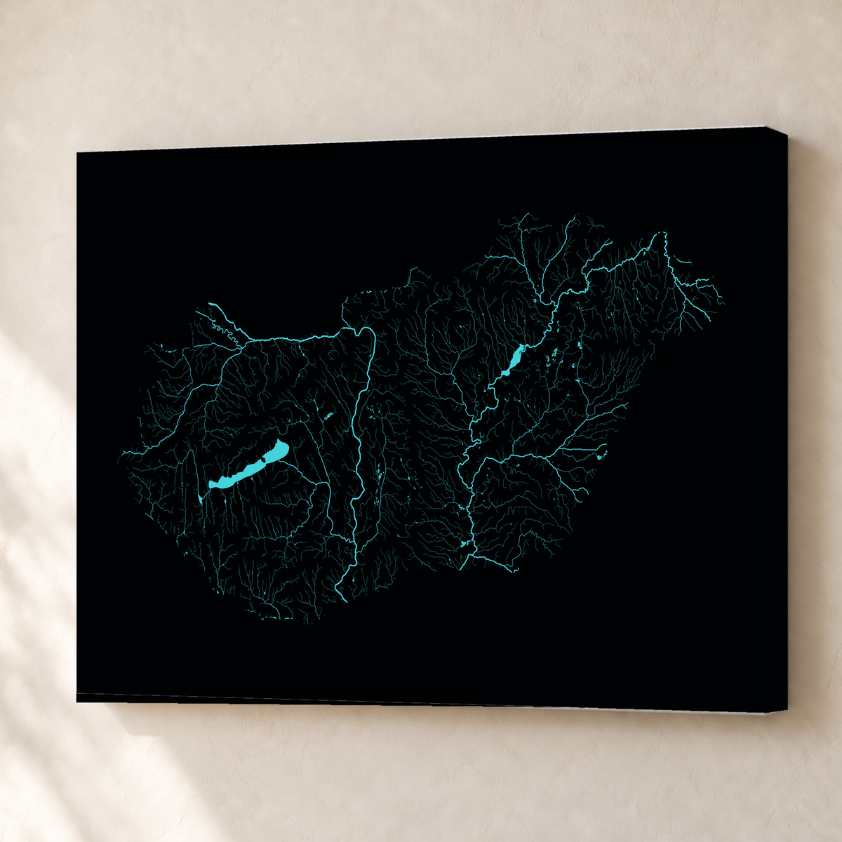 Beautiful Rivers — Hungria — Neon hidrográfico, Canvas · 45 × 60 cm, Sem margem