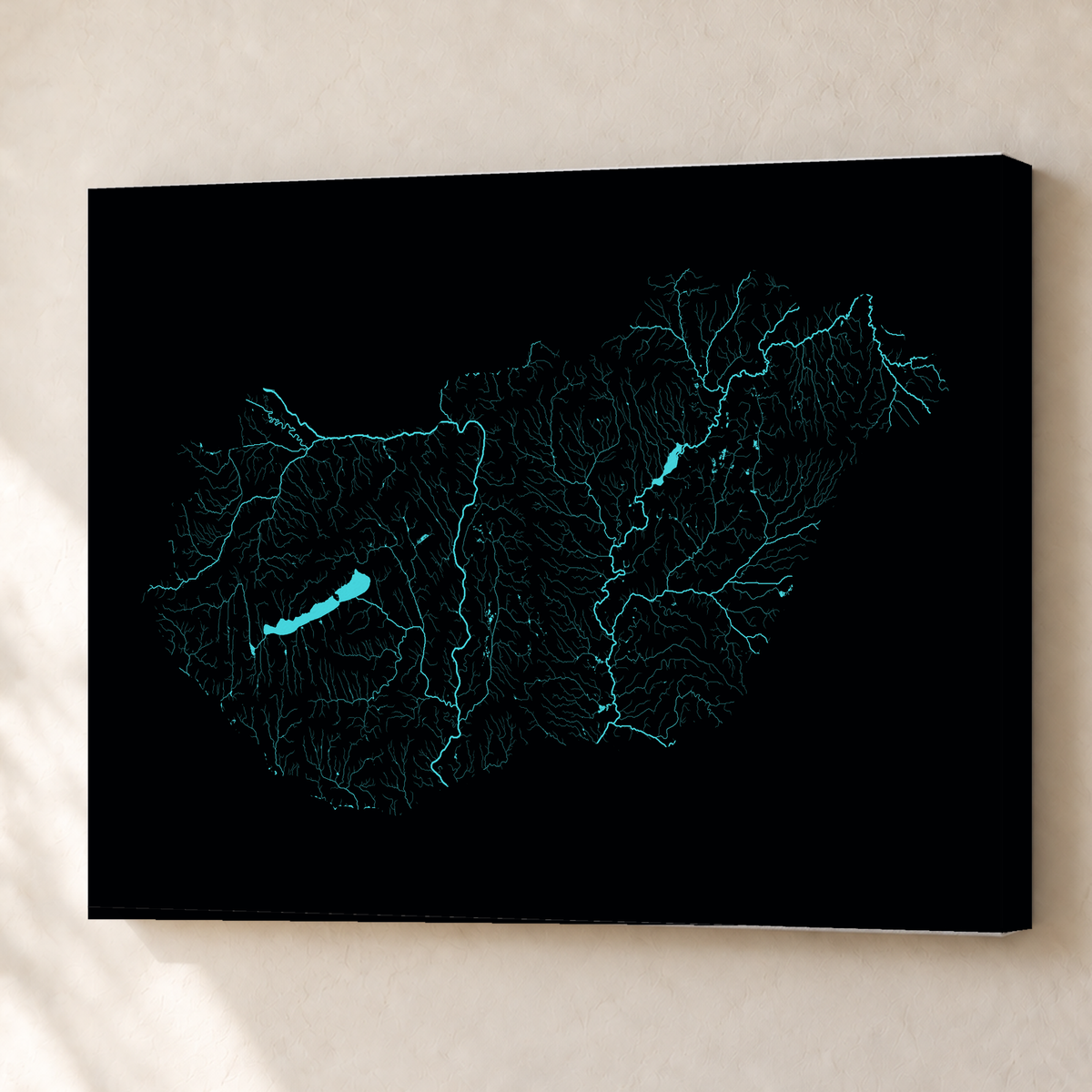 Beautiful Rivers — Hungria — Neon hidrográfico, Canvas · 60 × 80 cm, Sem margem