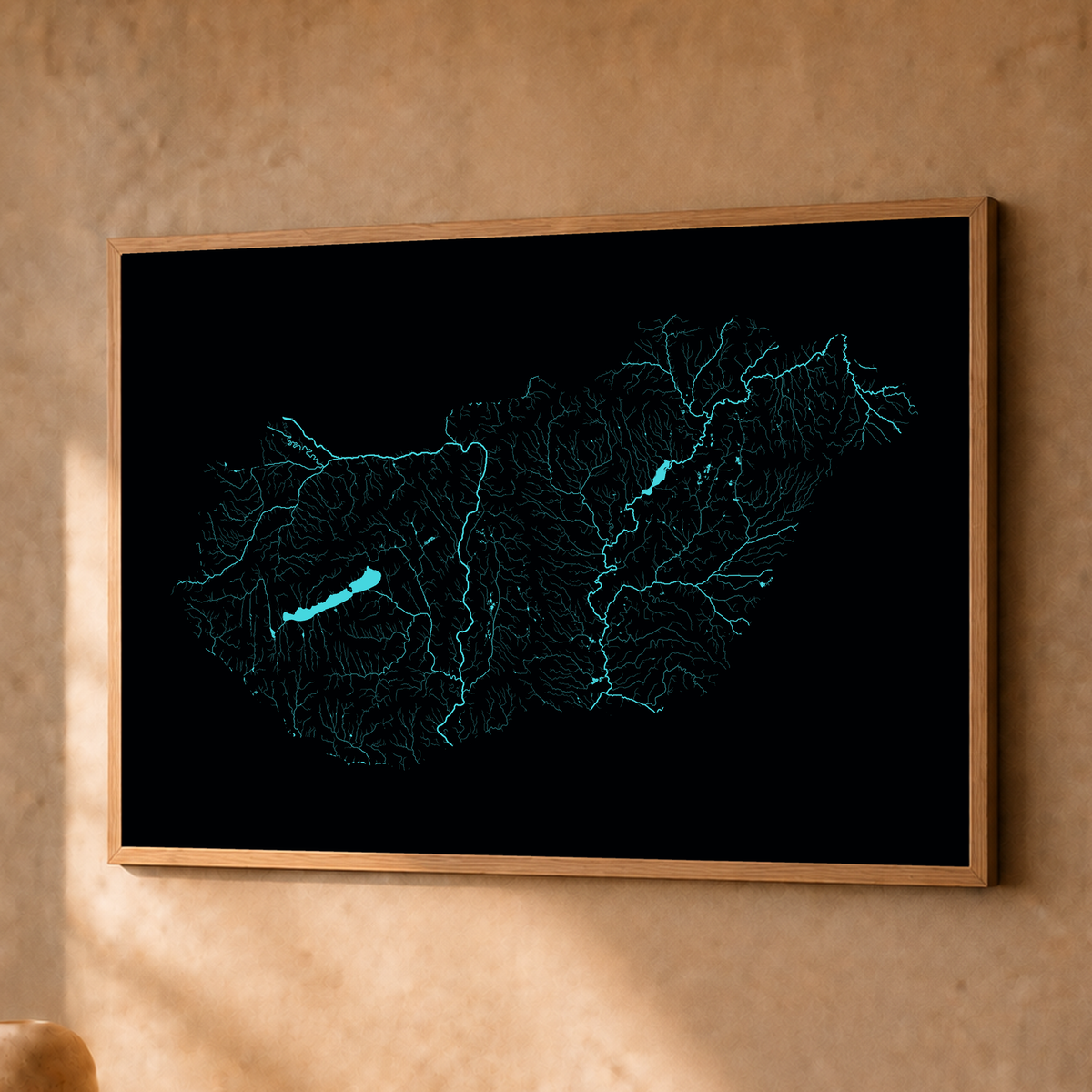Beautiful Rivers — Hungria — Neon hidrográfico, Fine art emoldurado · 30 × 40 cm, Natural · Sem margem