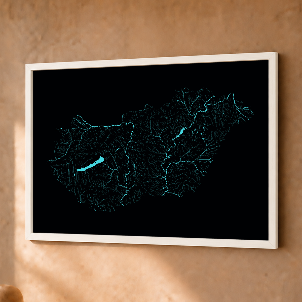 Beautiful Rivers — Hungria — Neon hidrográfico, Fine art emoldurado · 30 × 40 cm, Branco · Sem margem