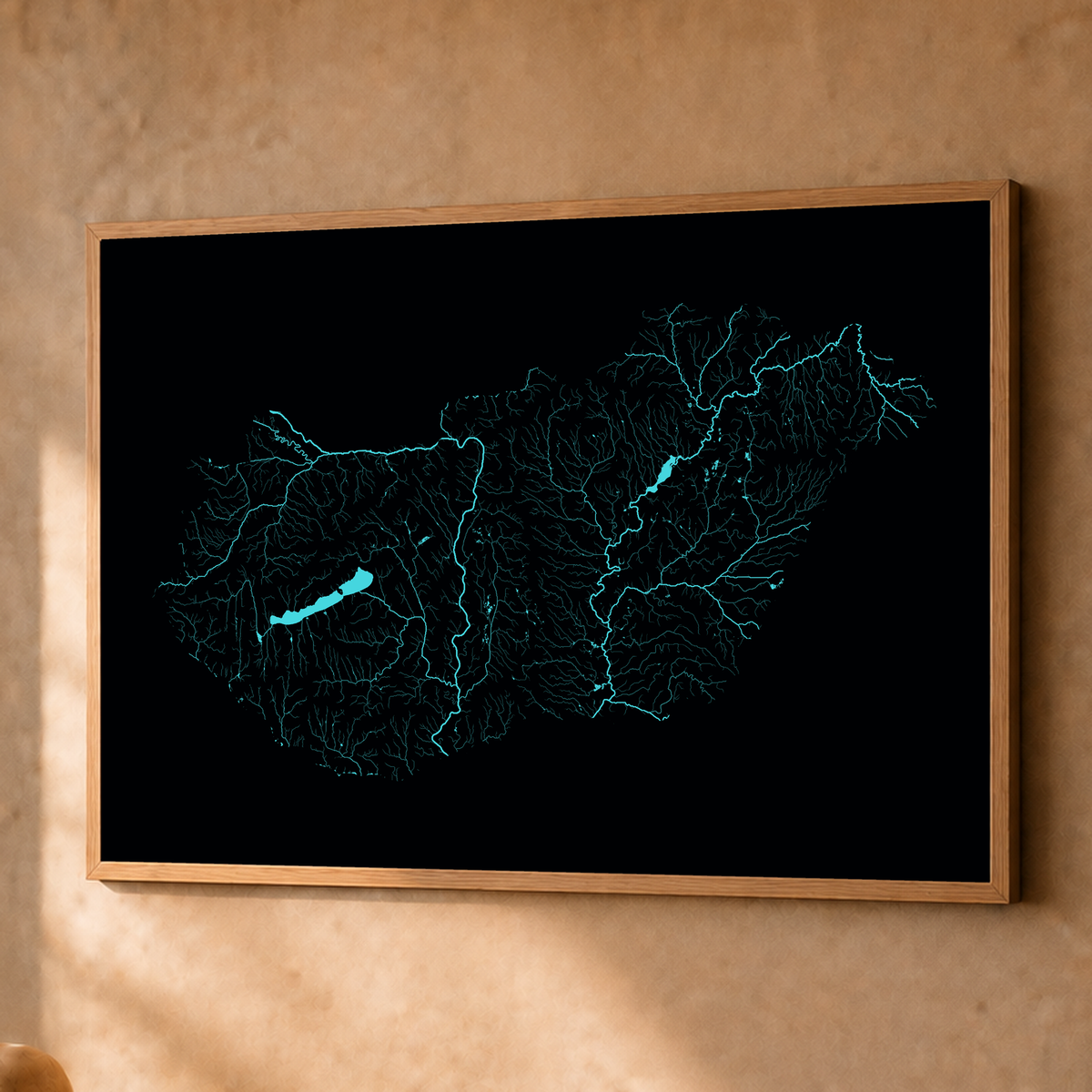 Beautiful Rivers — Hungria — Neon hidrográfico, Fine art emoldurado · 60 × 80 cm, Natural · Sem margem