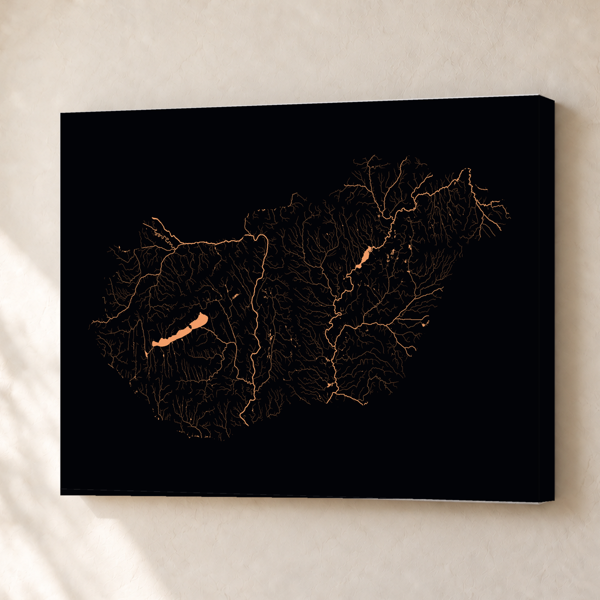 Beautiful Rivers — Hungria — Neon por território, Canvas · 30 × 40 cm, Sem margem