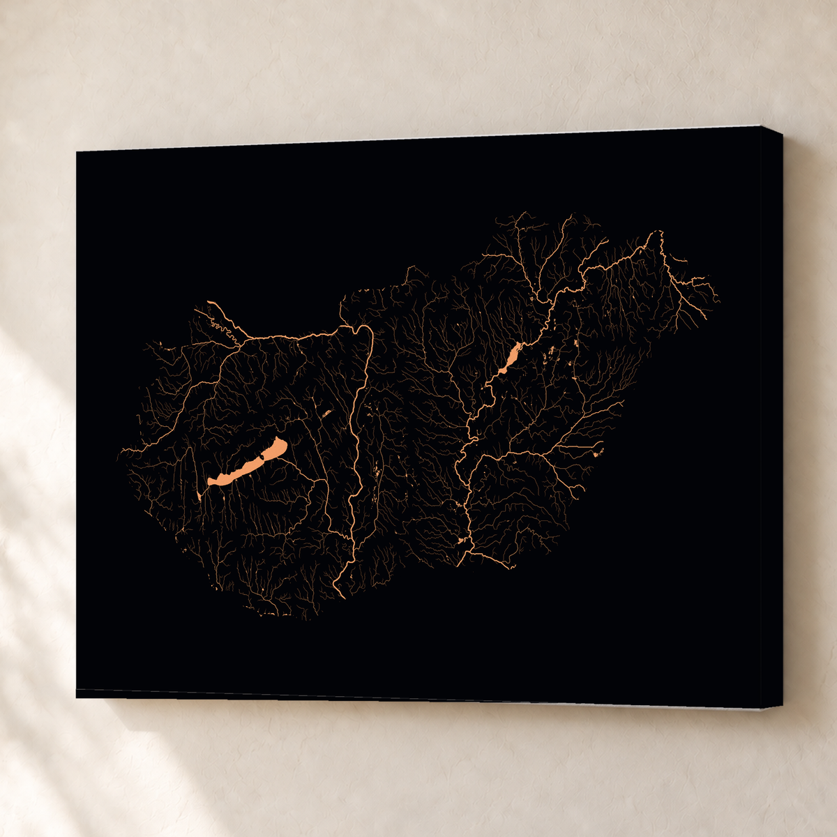 Beautiful Rivers — Hungria — Neon por território, Canvas · 45 × 60 cm, Sem margem