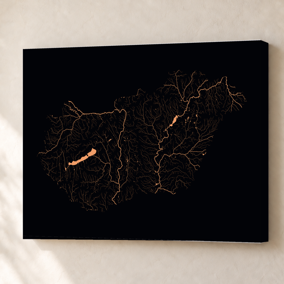 Beautiful Rivers — Hungria — Neon por território, Canvas · 60 × 80 cm, Sem margem