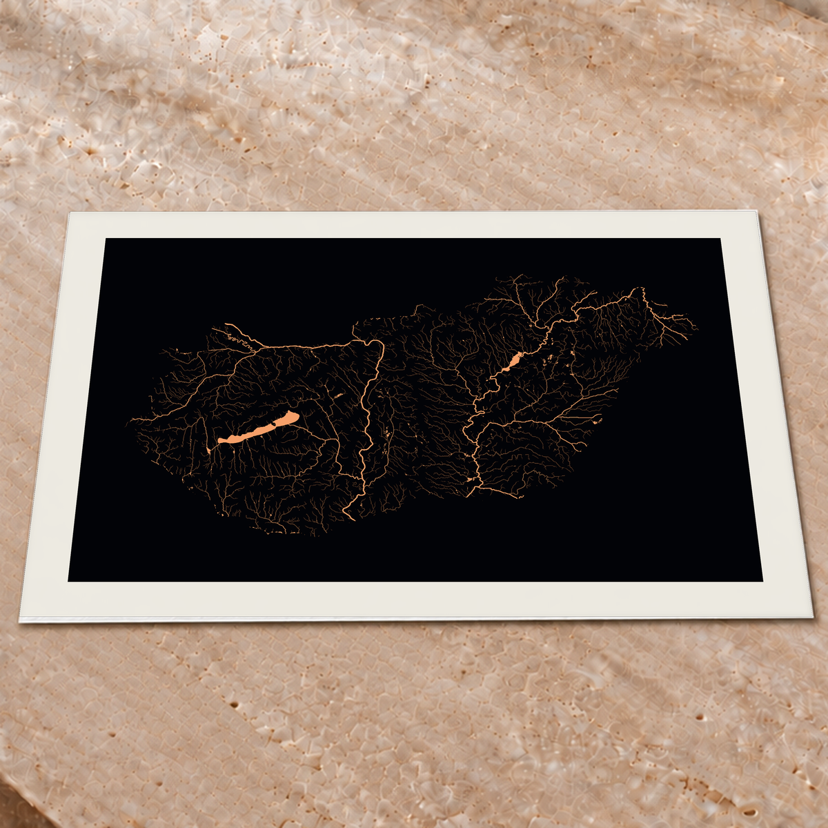 Beautiful Rivers — Hungria — Neon por território, Impressão fine art · 60 × 80 cm, Margem branca
