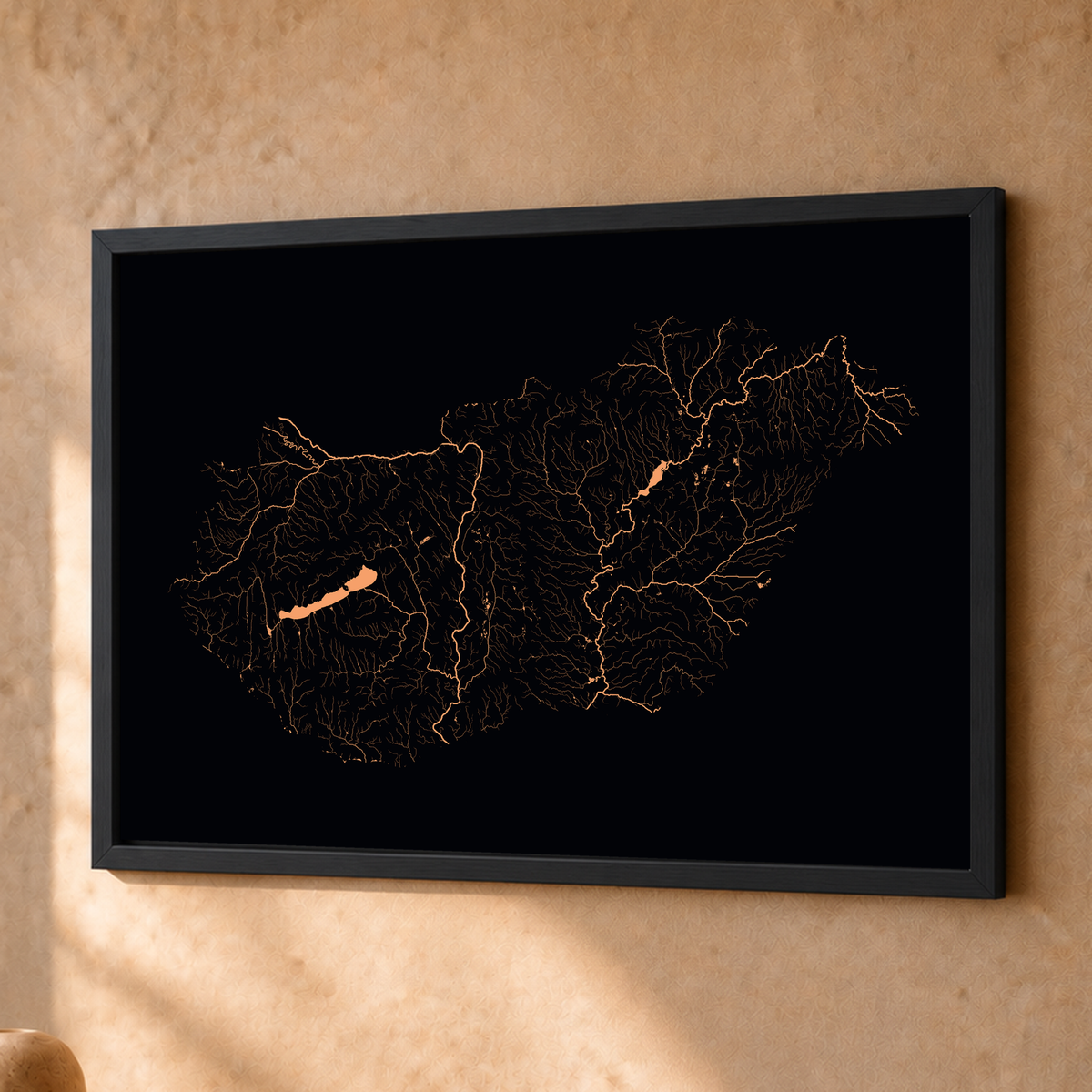 Beautiful Rivers — Hungria — Neon por território, Fine art emoldurado · 30 × 40 cm, Preto · Sem margem