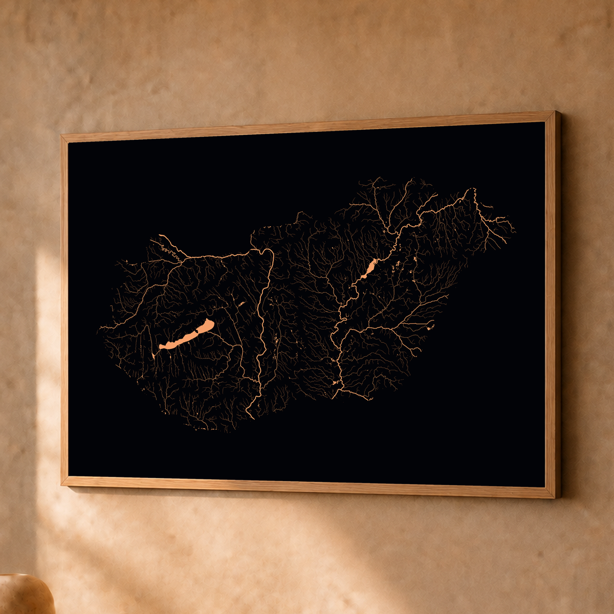 Beautiful Rivers — Hungria — Neon por território, Fine art emoldurado · 30 × 40 cm, Natural · Sem margem