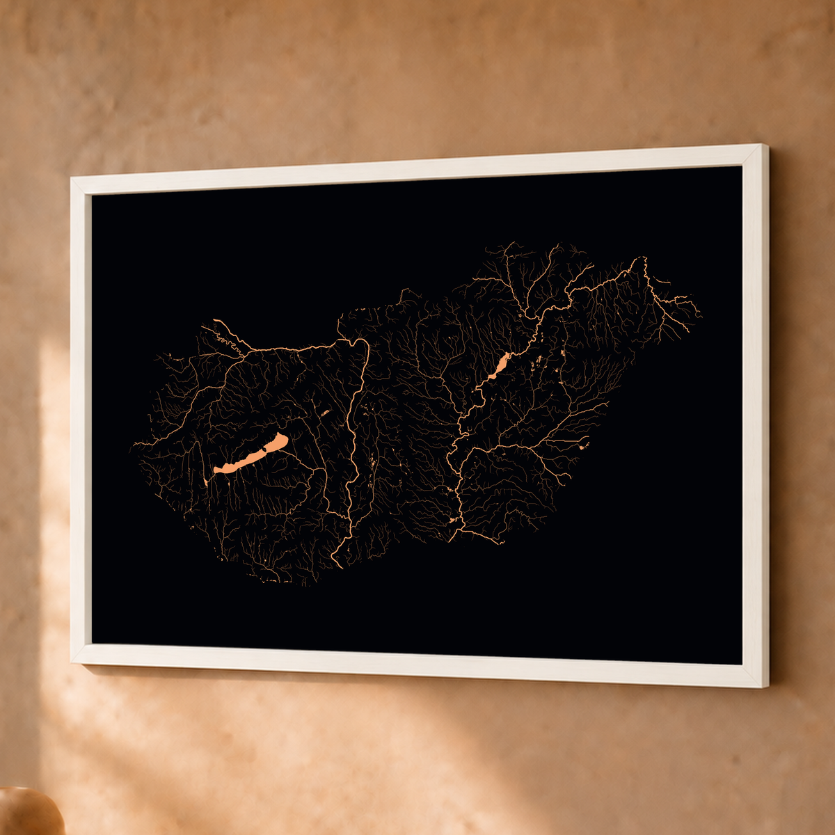 Beautiful Rivers — Hungria — Neon por território, Fine art emoldurado · 30 × 40 cm, Branco · Sem margem