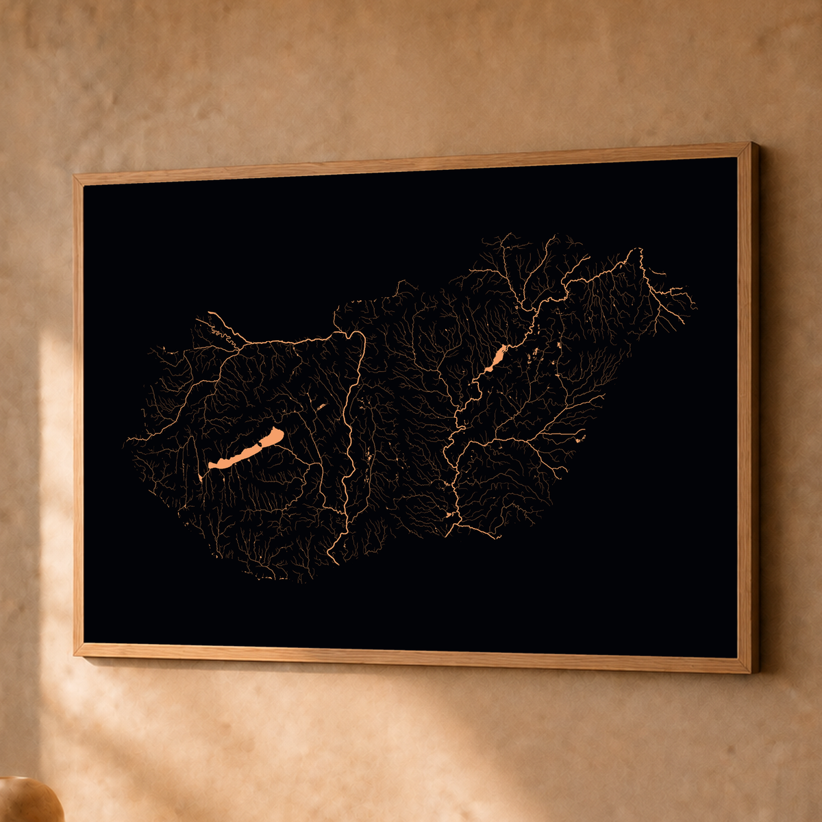 Beautiful Rivers — Hungria — Neon por território, Fine art emoldurado · 45 × 60 cm, Natural · Sem margem