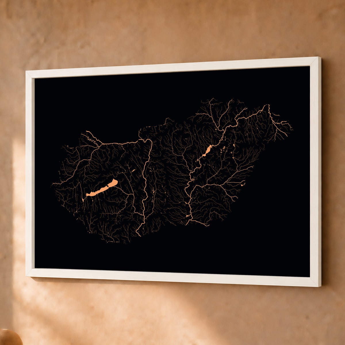 Beautiful Rivers — Hungria — Neon por território, Fine art emoldurado · 45 × 60 cm, Branco · Sem margem