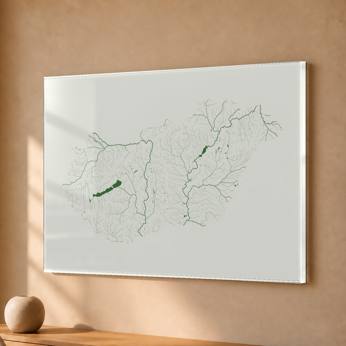Beautiful Rivers — Hungria — Verde jade e porcelana, Acrílico · 30 × 40 cm, Sem margem