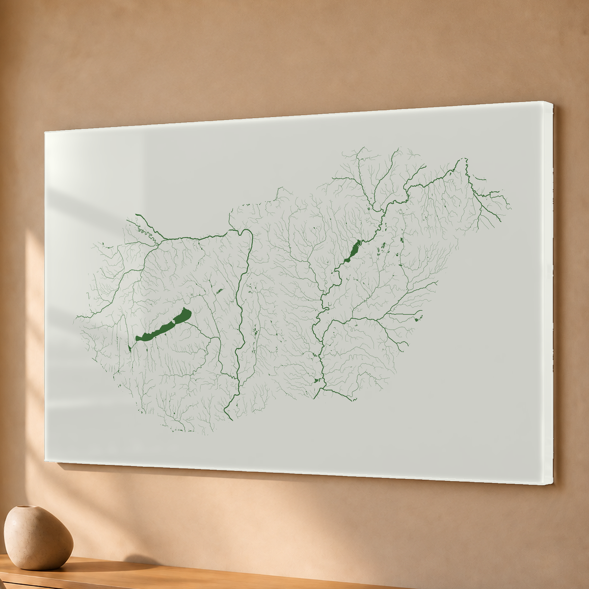 Beautiful Rivers — Hungria — Verde jade e porcelana, Acrílico · 40 × 60 cm, Sem margem