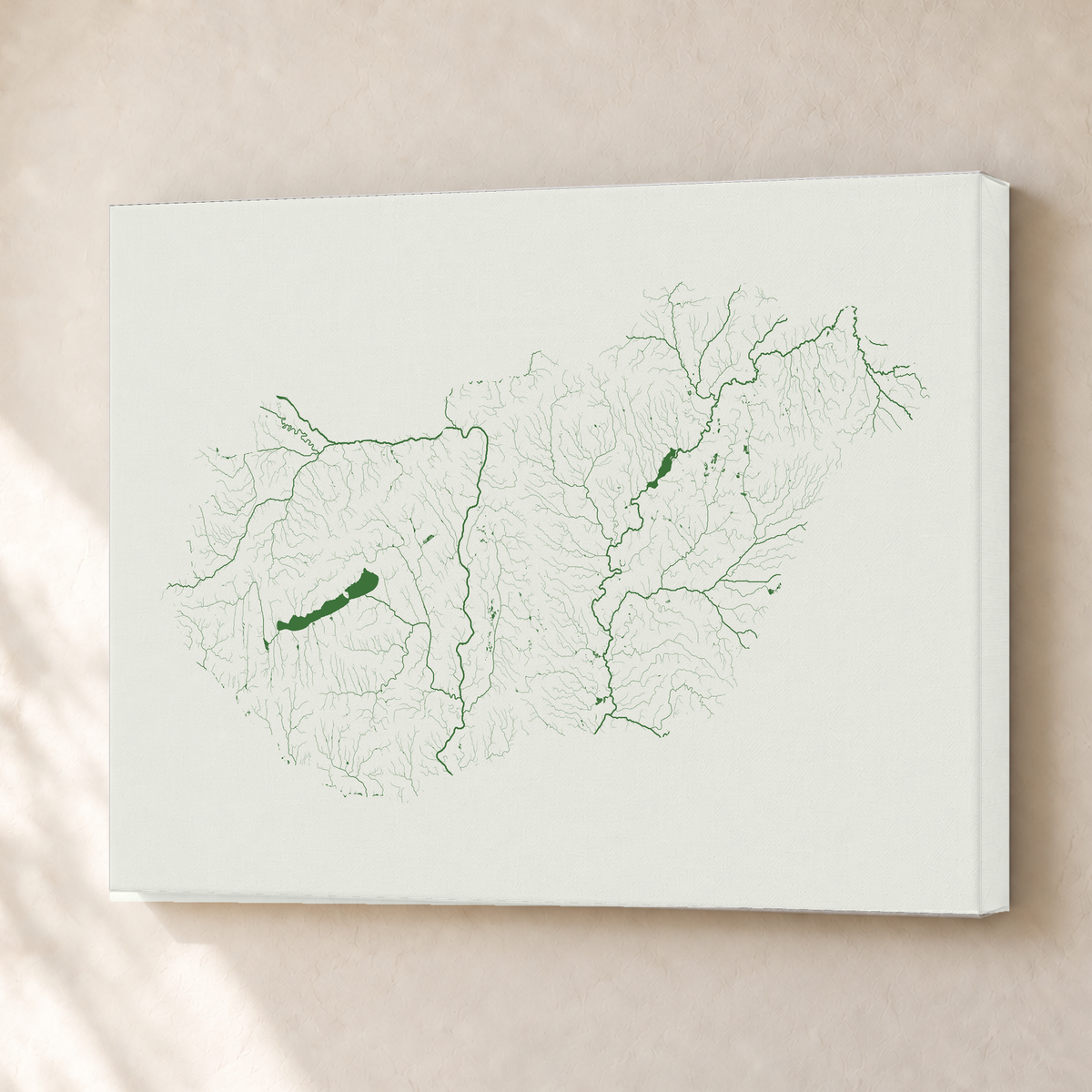 Beautiful Rivers — Hungria — Verde jade e porcelana, Canvas · 30 × 40 cm, Sem margem