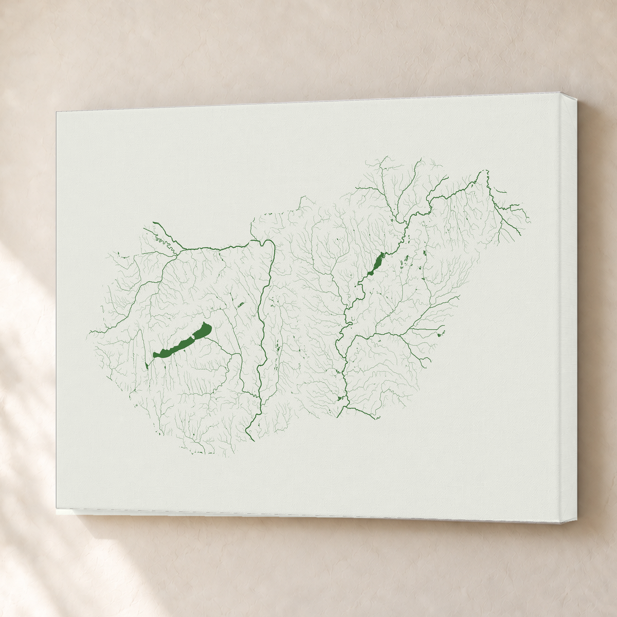 Beautiful Rivers — Hungria — Verde jade e porcelana, Canvas · 45 × 60 cm, Sem margem