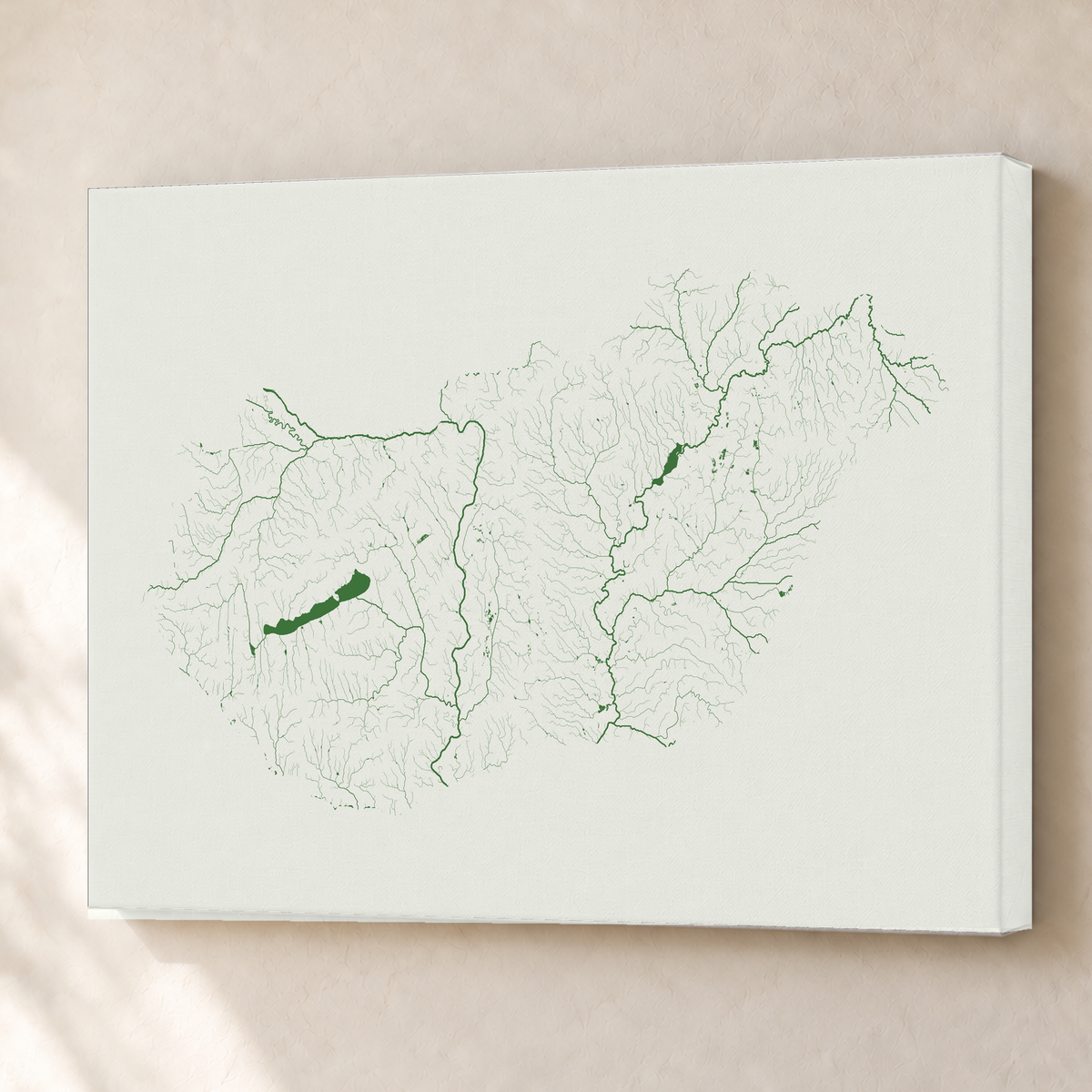 Beautiful Rivers — Hungria — Verde jade e porcelana, Canvas · 60 × 80 cm, Sem margem
