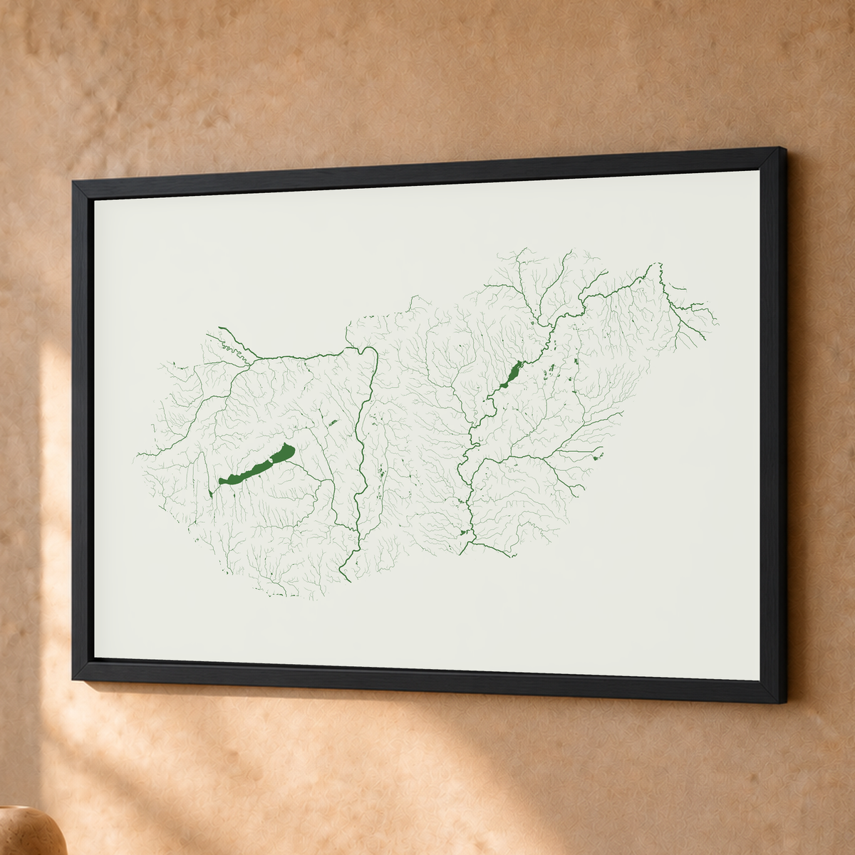 Beautiful Rivers — Hungria — Verde jade e porcelana, Fine art emoldurado · 30 × 40 cm, Preto · Sem margem