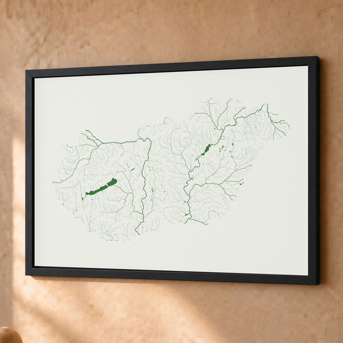 Beautiful Rivers — Hungria — Verde jade e porcelana, Fine art emoldurado · 45 × 60 cm, Preto · Sem margem