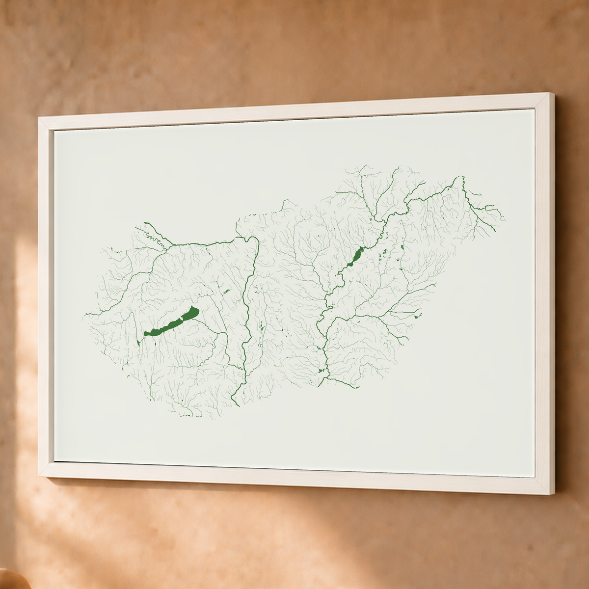 Beautiful Rivers — Hungria — Verde jade e porcelana, Fine art emoldurado · 60 × 80 cm, Branco · Sem margem
