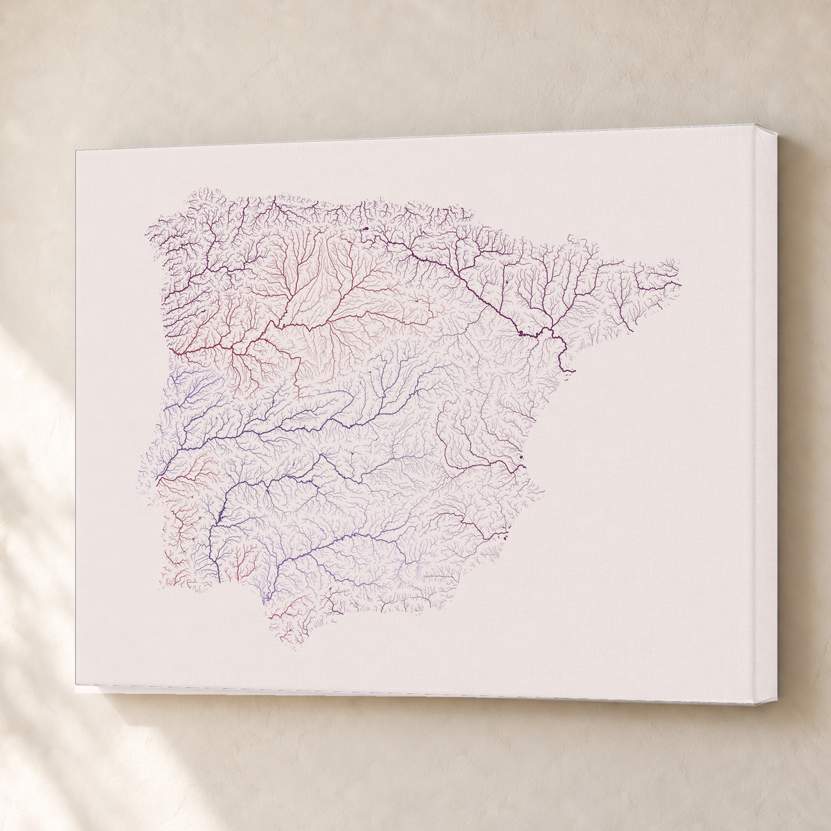Beautiful Rivers — Península Ibérica — Ameixa e rosé, Canvas · 45 × 60 cm, Sem margem