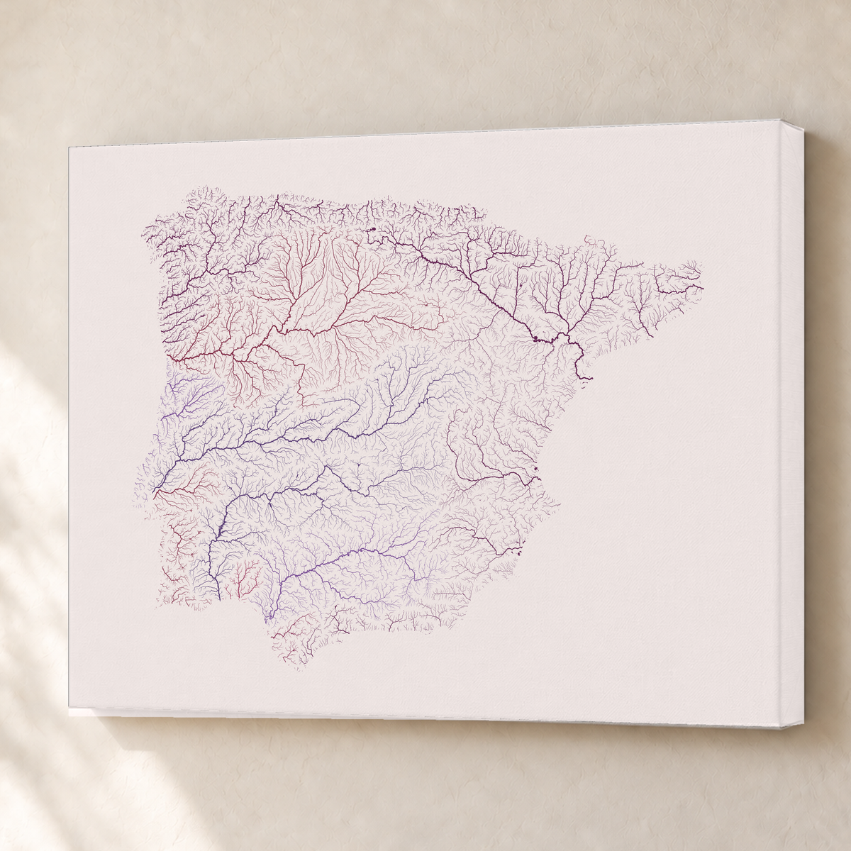 Beautiful Rivers — Península Ibérica — Ameixa e rosé, Canvas · 60 × 80 cm, Sem margem