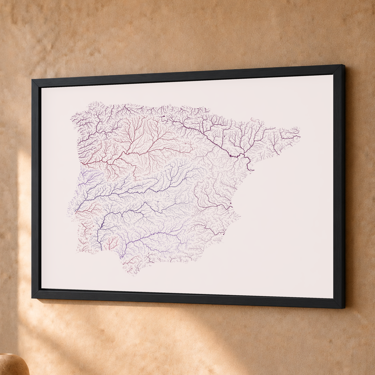 Beautiful Rivers — Península Ibérica — Ameixa e rosé, Fine art emoldurado · 30 × 40 cm, Preto · Sem margem