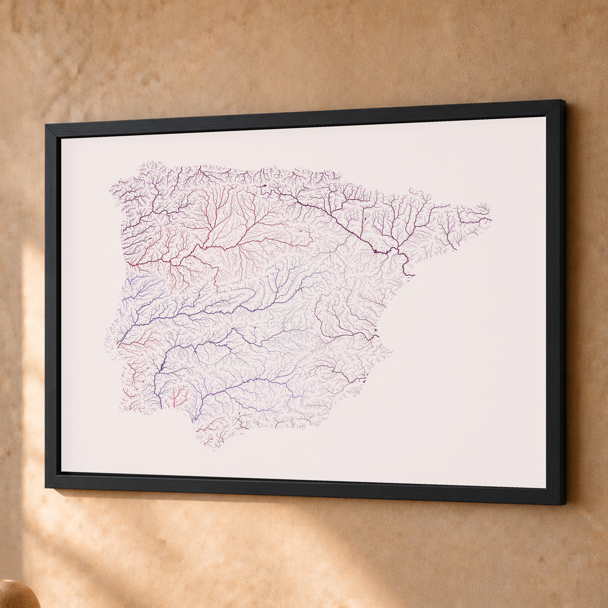 Beautiful Rivers — Península Ibérica — Ameixa e rosé, Fine art emoldurado · 45 × 60 cm, Preto · Sem margem