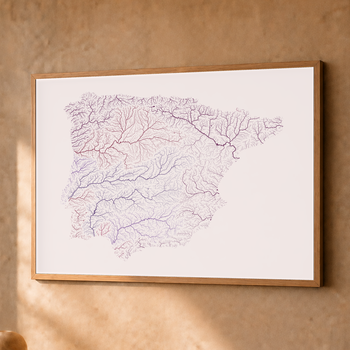 Beautiful Rivers — Península Ibérica — Ameixa e rosé, Fine art emoldurado · 45 × 60 cm, Natural · Sem margem