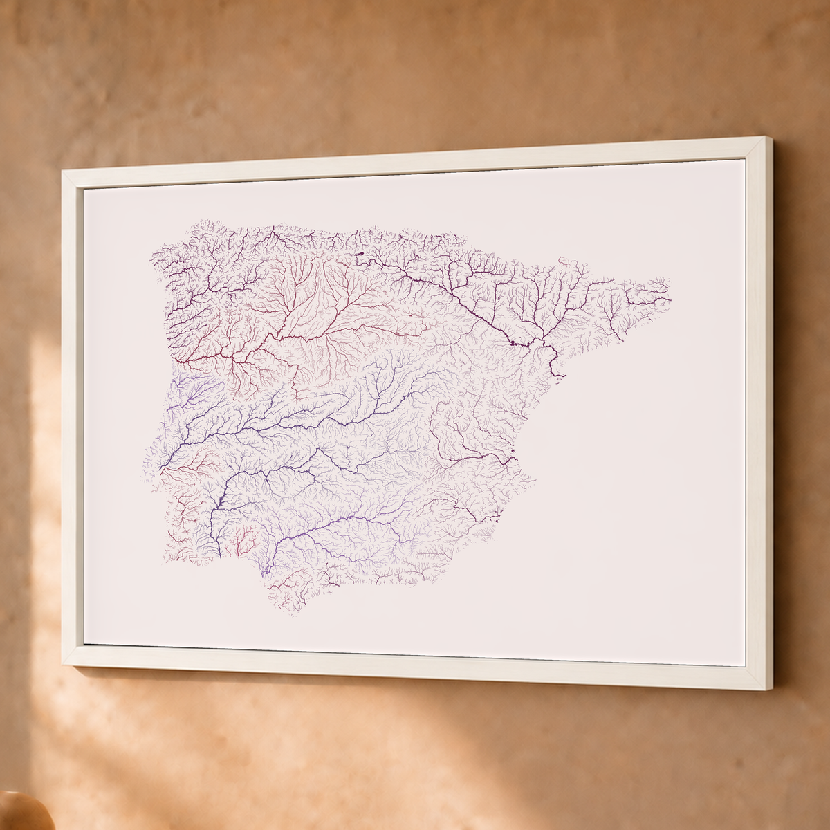 Beautiful Rivers — Península Ibérica — Ameixa e rosé, Fine art emoldurado · 45 × 60 cm, Branco · Sem margem