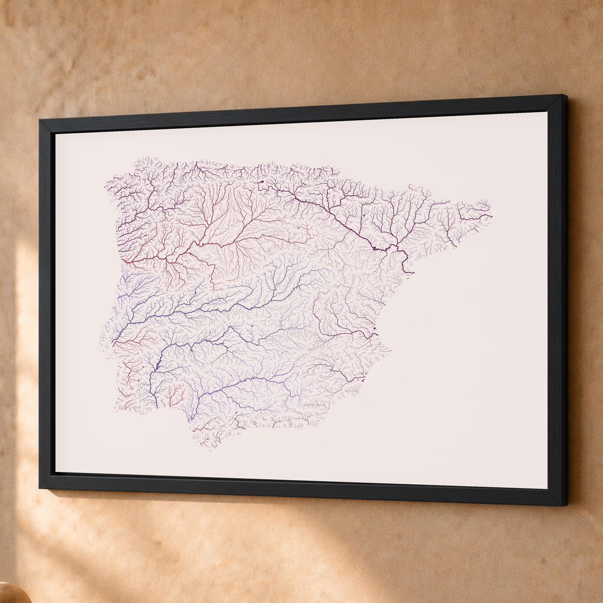 Beautiful Rivers — Península Ibérica — Ameixa e rosé, Fine art emoldurado · 60 × 80 cm, Preto · Sem margem