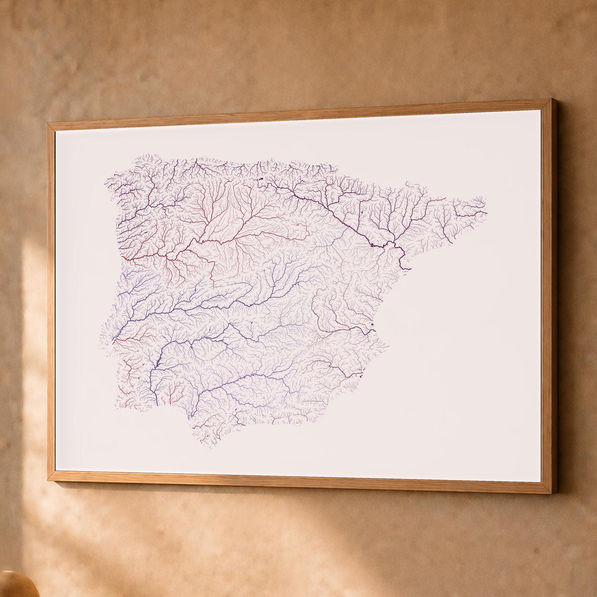 Beautiful Rivers — Península Ibérica — Ameixa e rosé, Fine art emoldurado · 60 × 80 cm, Natural · Sem margem