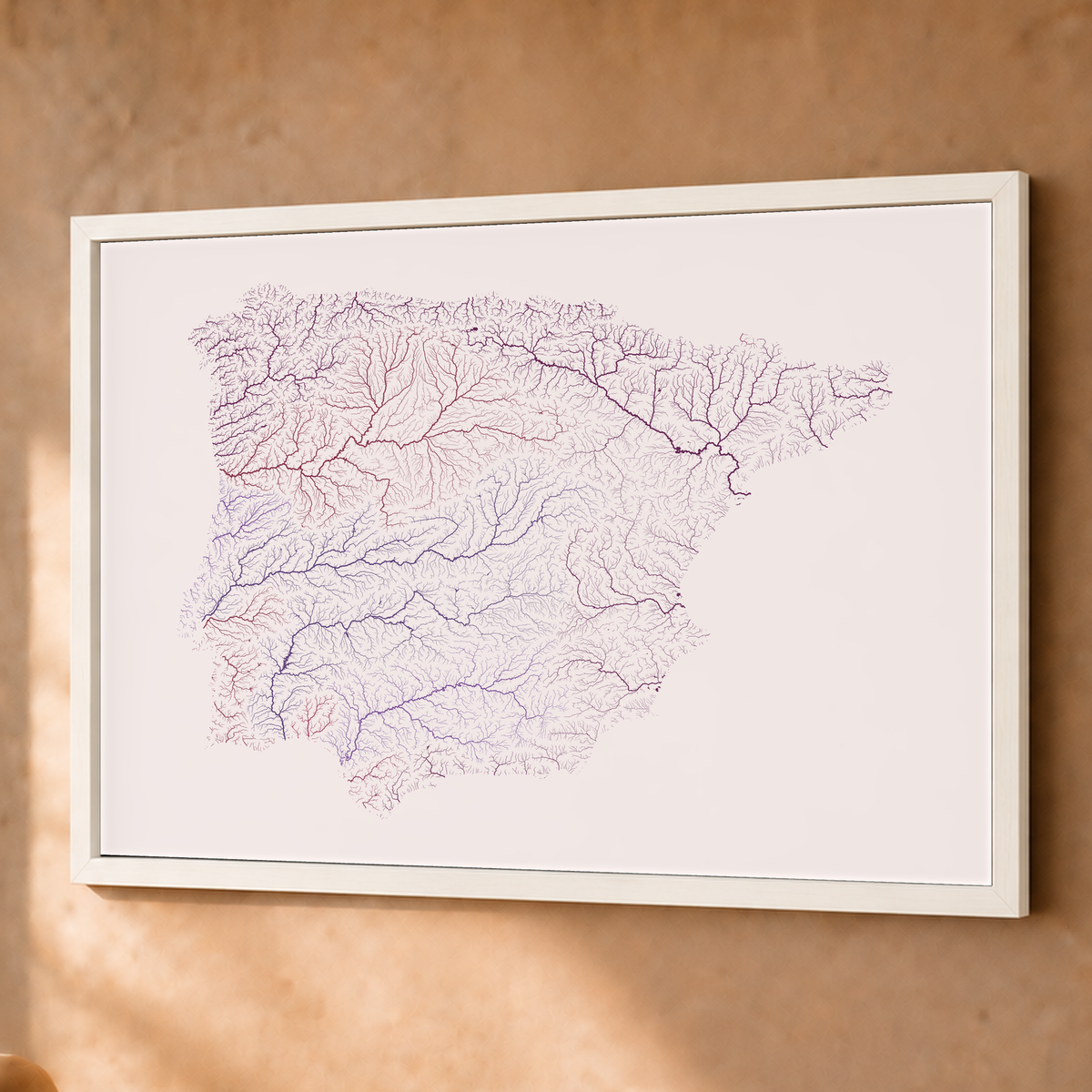 Beautiful Rivers — Península Ibérica — Ameixa e rosé, Fine art emoldurado · 60 × 80 cm, Branco · Sem margem