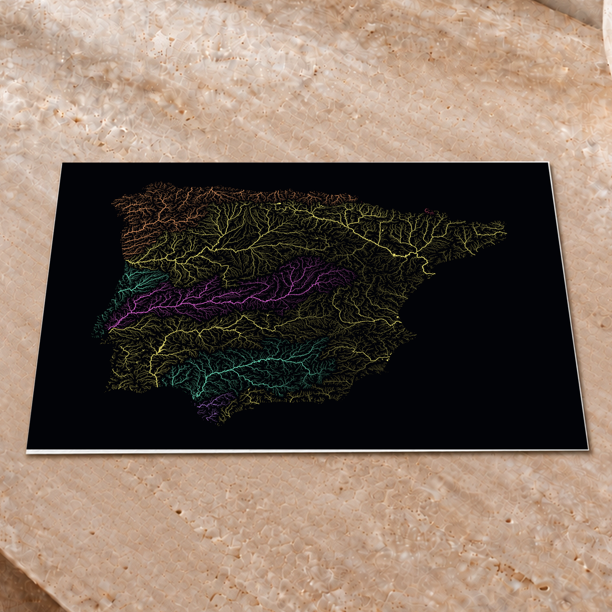Beautiful Rivers — Península Ibérica — Neon por território, Impressão fine art · 30 × 40 cm, Sem margem