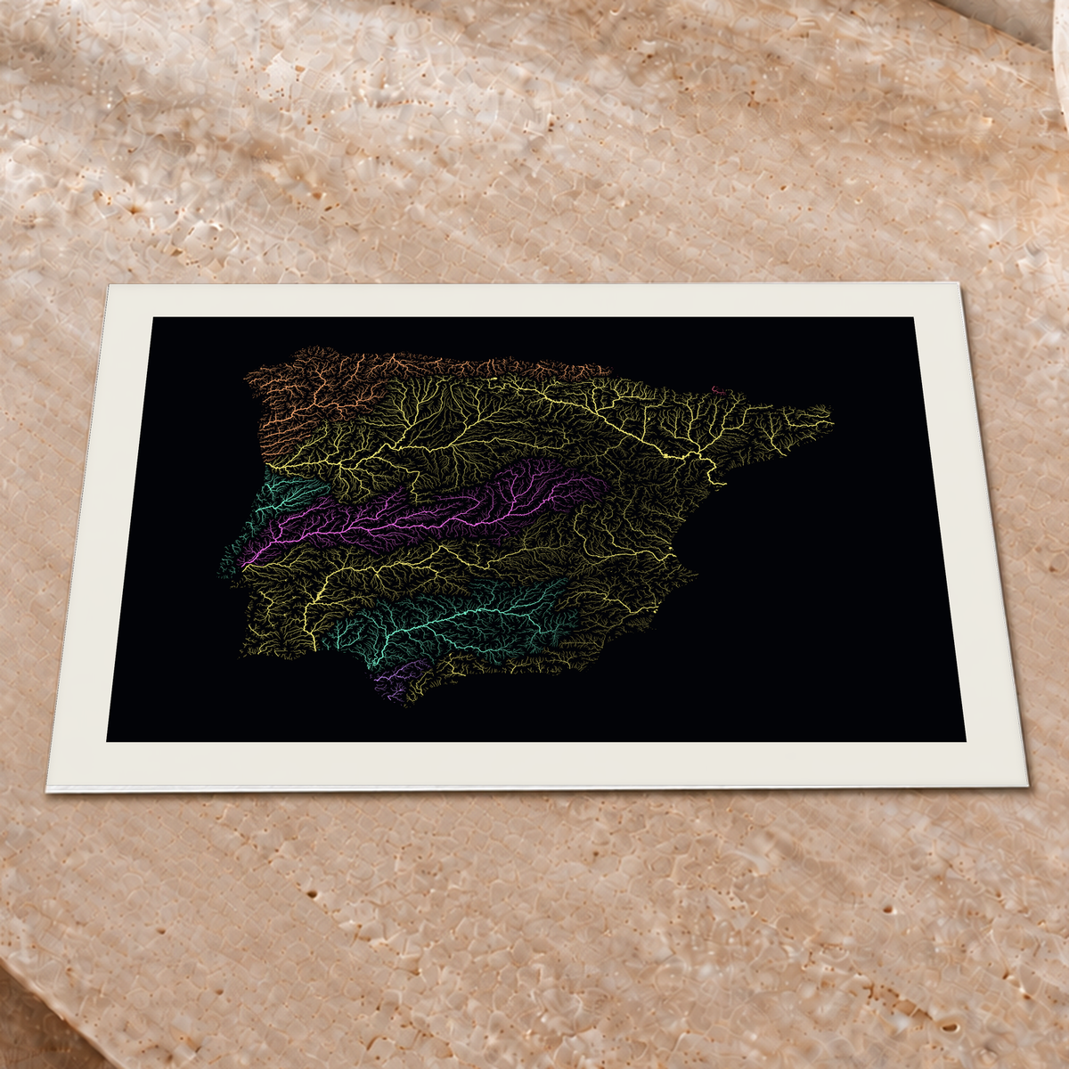 Beautiful Rivers — Península Ibérica — Neon por território, Impressão fine art · 30 × 40 cm, Margem branca